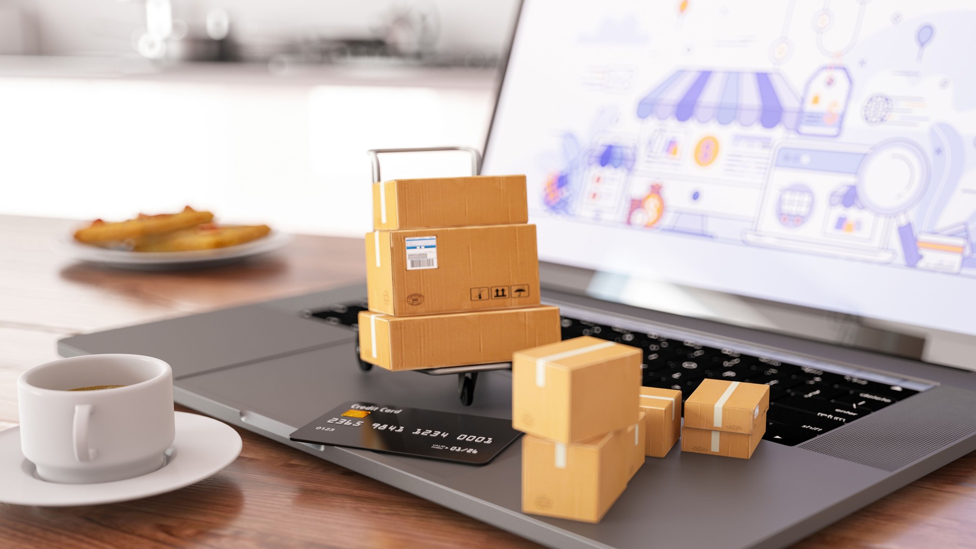 Online Shopping Concept With Carton Boxes and Credit Card Online Shopping Concept With Carton Boxes and Credit Card